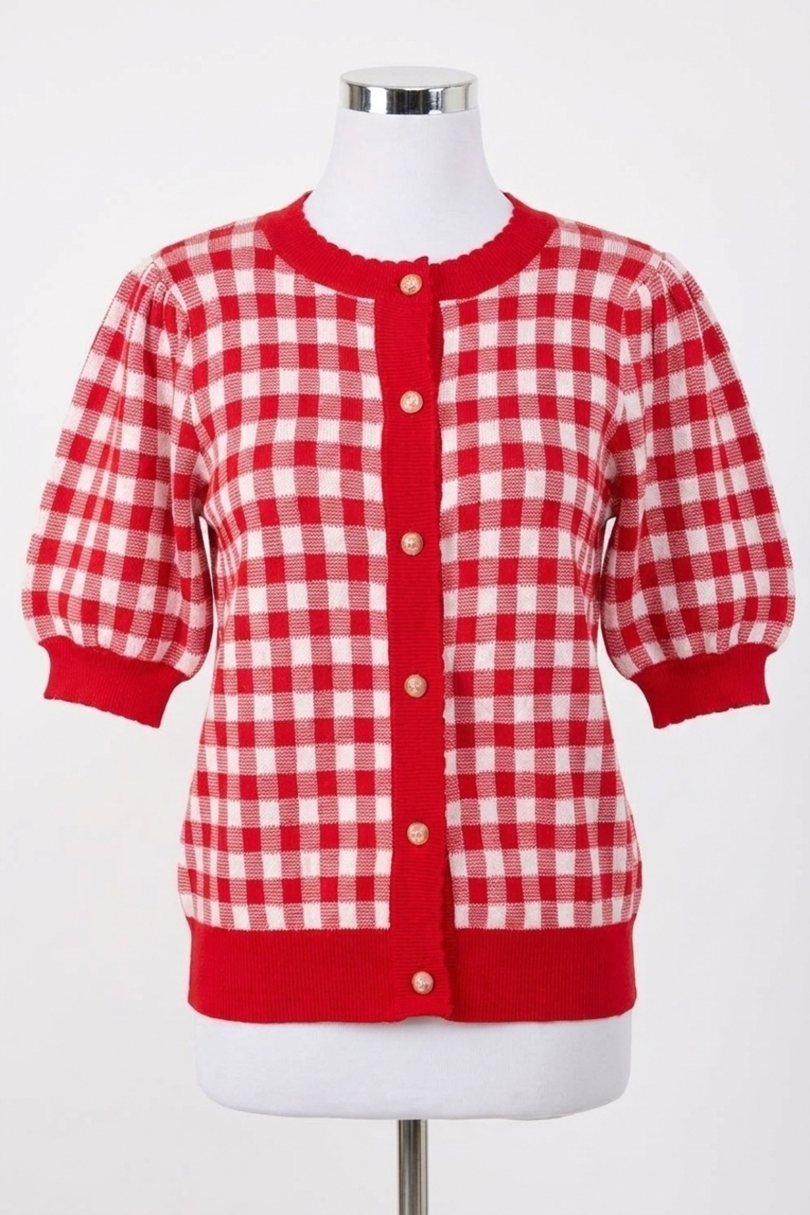 NEW FATE love me always gingham cardigan in red